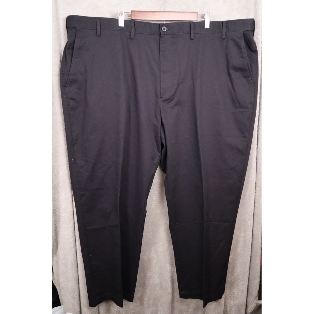 IZOD Mens Black Cotton Twill Flat Front Chino Pants 52x30 Straight Leg Trousers